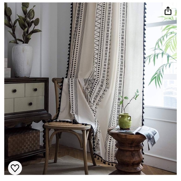 Cream boho curtains pattern fringe - Picture 2 of 3